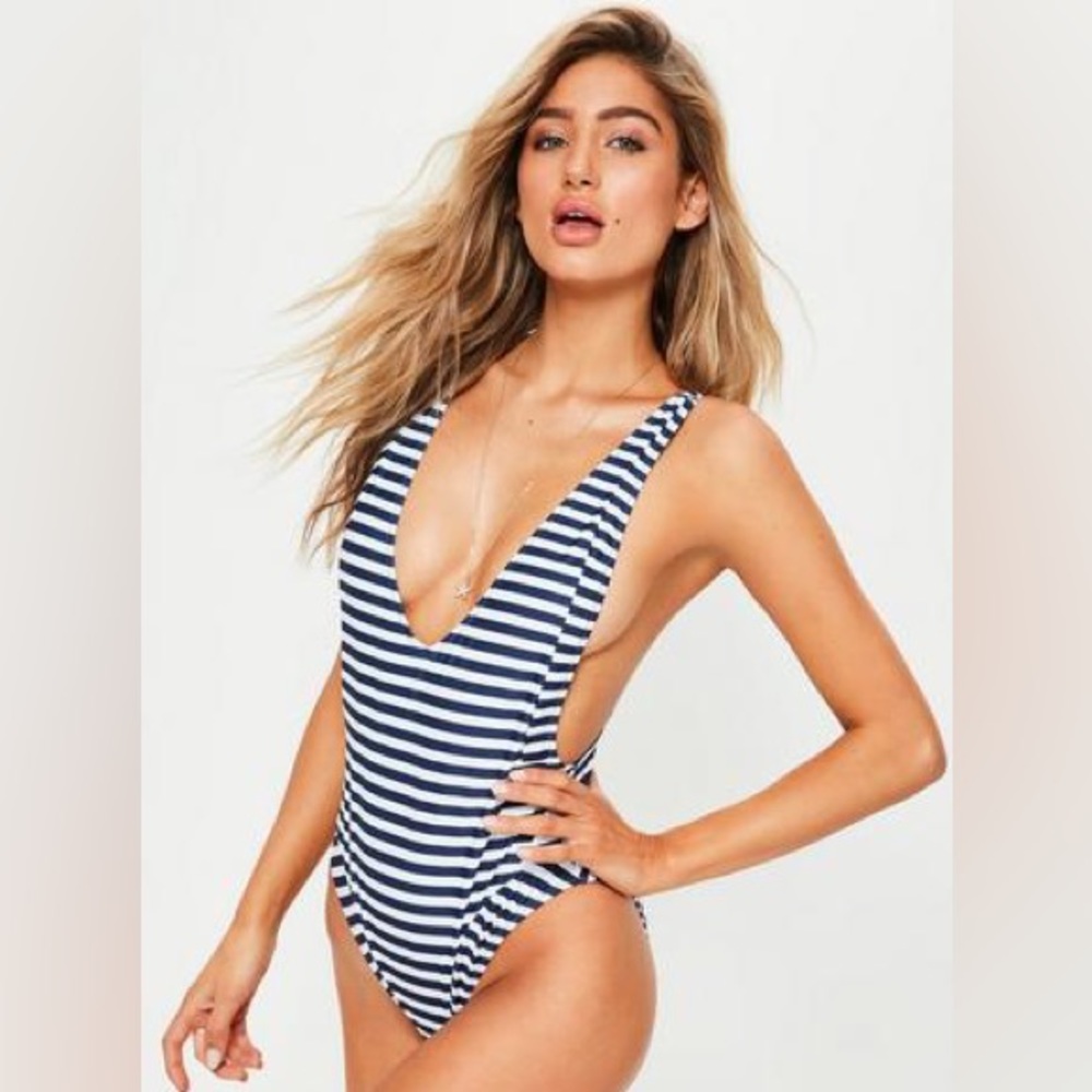 Missguided Ultimate Plunge Striped Swimsuit